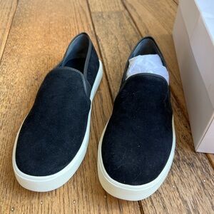 Vince black suede slip on